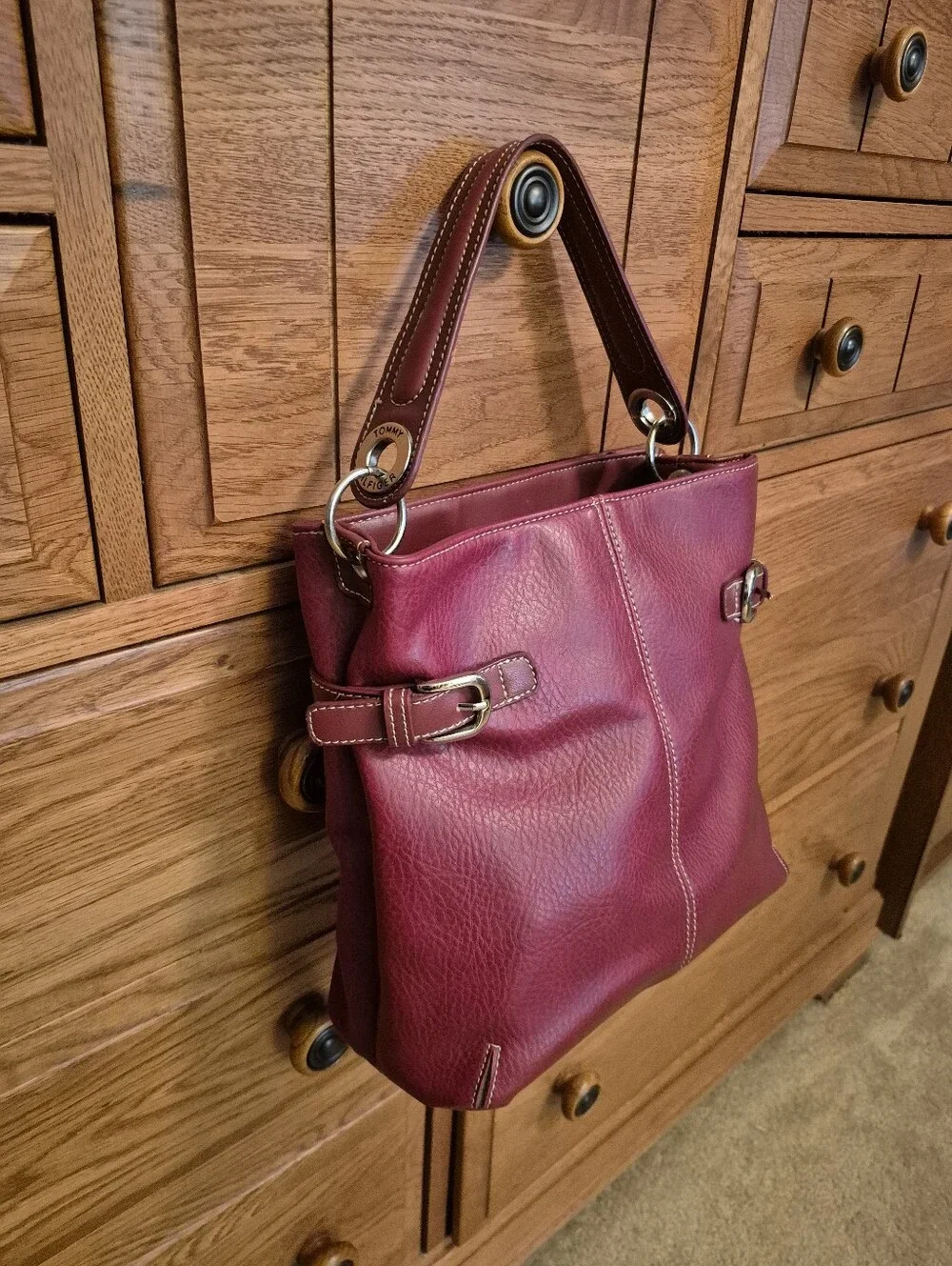Tommy Hilfiger Women’s Red Faux Leather Shoulder Bag - Classic Tote